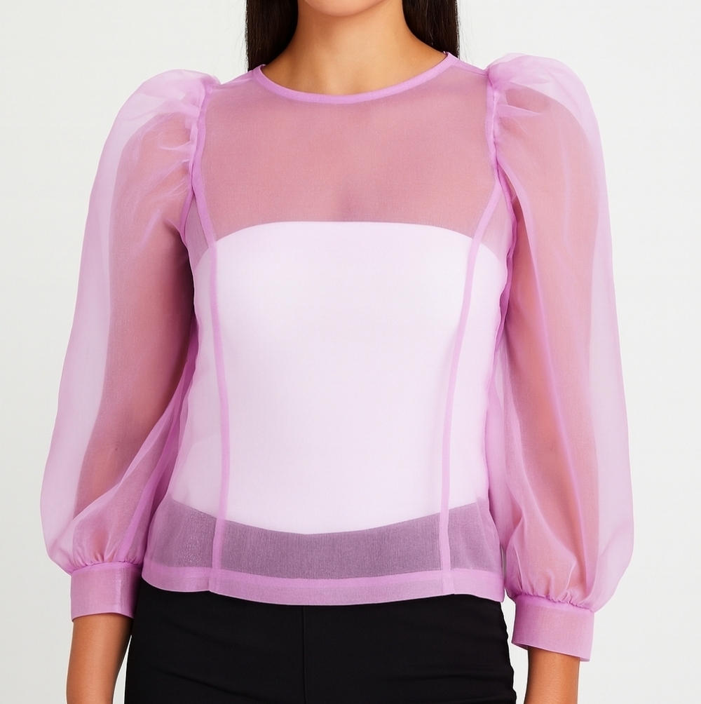 Elegant Lavender Sheer Puff Sleeve Top Size: 4/Small